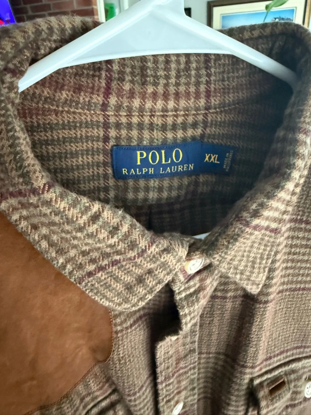Ralph Lauren Brown Plaid Button-Down with Suede Shoulder - Picture 2 of 6